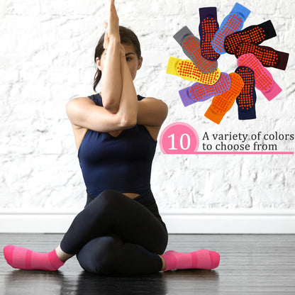 Geyoga 10 Pairs Non Slip Yoga Socks Anti Skid Sticky Grippers Hospital Slipper Socks for Men Women Pilates Ballet Barre(Bright Colors)