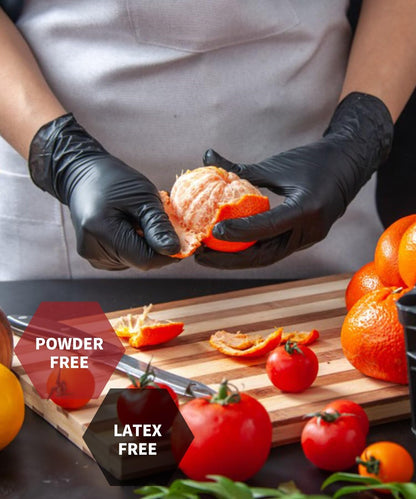 NEOTRIL 4-Mil Black Nitrile Disposable Gloves with Textured Grip, Latex Free & Powder Free, Chemical Resistant Rubber Gloves for Household Cleaning Kitchen Cooking 50Pcs Size/L