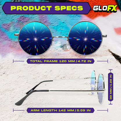 GloFX Blue Mirror Diffraction Glasses | Round Metal Frame with 3D Prism Effect