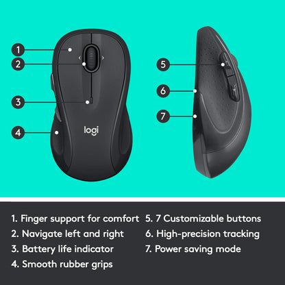 Logitech M510 Wireless Mouse, Mouse for Laptop and PC with USB Unifying Receiver, Programmable Buttons - Graphite