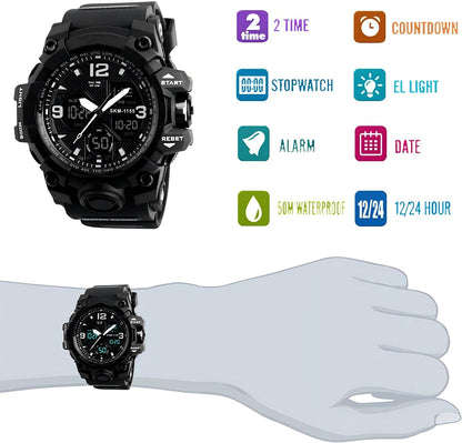 LYMFHCH Men's Analog Sports Watch, LED Military Digital Watch Electronic Stopwatch Large Dual Dial Time Outdoor Army Wrist Watch Tactical