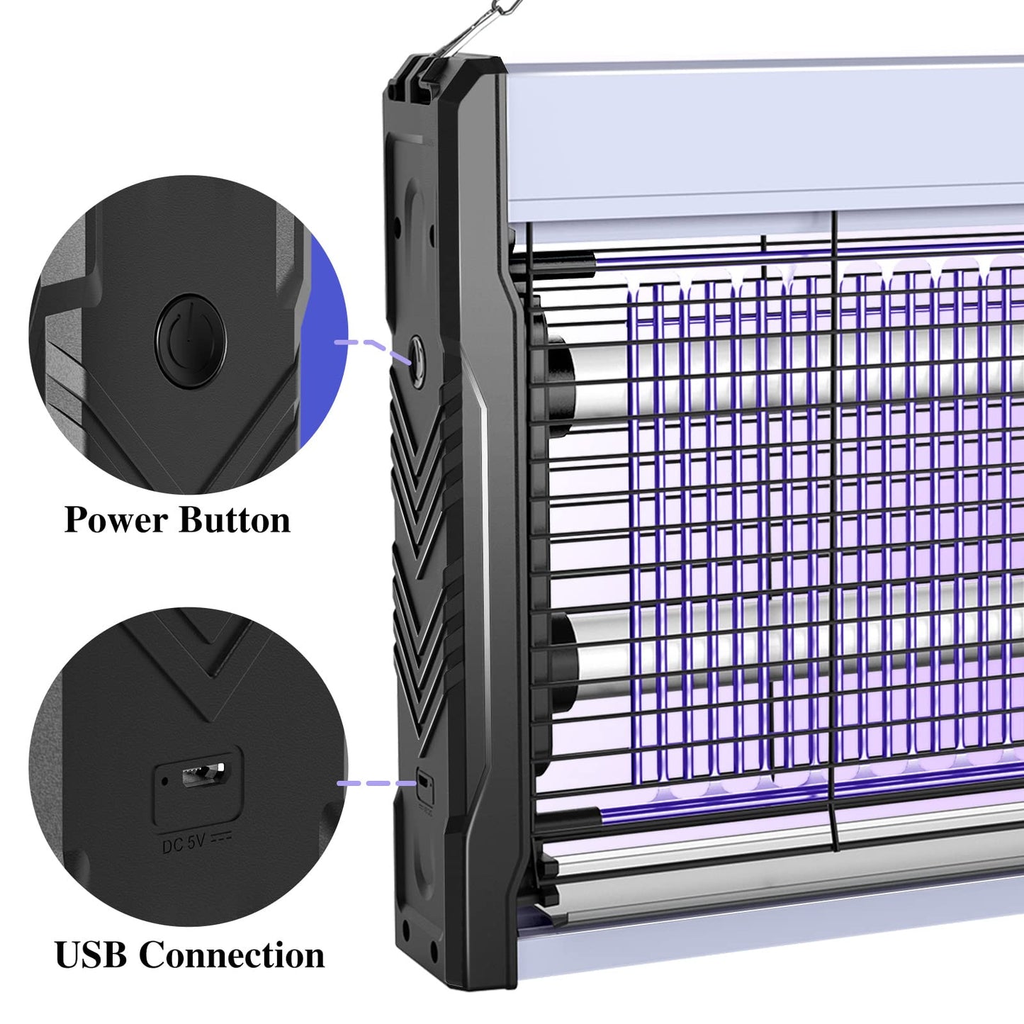 PALONE Electric Bug Zapper 3200V Mosquito Zapper Killer Indoor Insect Killer with Hanging Chain Mosquito Trap with Removable Collection Tray USB Electric Bug Zapper Outdoor for Home Office (16 in)