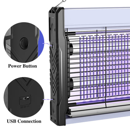 PALONE Electric Bug Zapper 3200V Mosquito Zapper Killer Indoor Insect Killer with Hanging Chain Mosquito Trap with Removable Collection Tray USB Electric Bug Zapper Outdoor for Home Office (16 in)