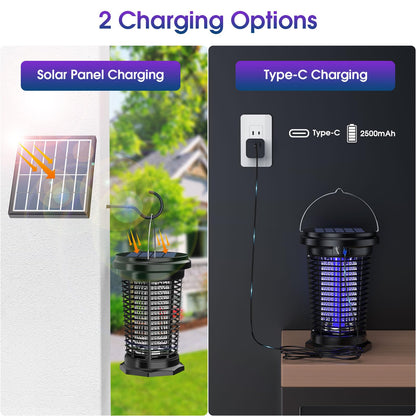 PALONE Bug Zapper for Outdoor & Indoor with 5.5W Solar Panel Charging, Electric Fly Zapper USB Charging Solar Bug Zapper Light for Camping Outdoor, Backyard, Garden
