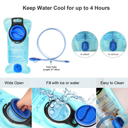 Neboic 2Pack Hydration Backpack Pack with 2L Hydration Bladder - Lightweight Water Backpack Keeps Water Cool up to 4 Hours with Big Storage for Kids Women Men Hiking Cycling Camping Music Festival