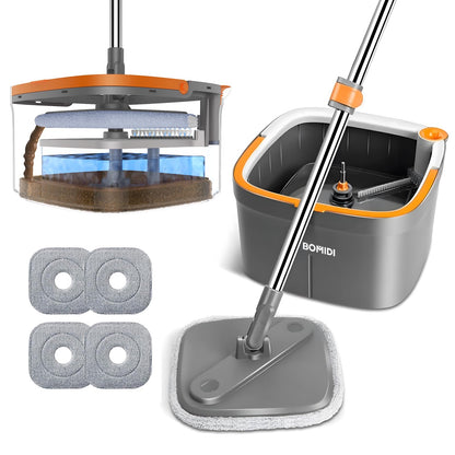 Mop and Bucket Set, Spin Mop with Separate Dirty Water System, Deep-Cleaning Mops for Floors, Versatile Mops for Walls