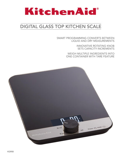 KitchenAid KQ908 Glass Surface 11 Pound Capacity Digital Kitchen and Food Scale, Scale for Food Ounces and Grams, Dry and Liquid Ingredients, Black