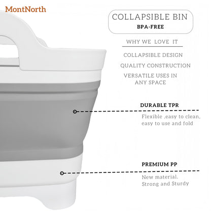 MontNorth Collapsible Wash Basin 9L, Foldable Dish Tub with Drain Plug, Portable Collapsible Dish Basin, Camping Sink for Washing Dishes, Laundry & Kitchen Use,Gray