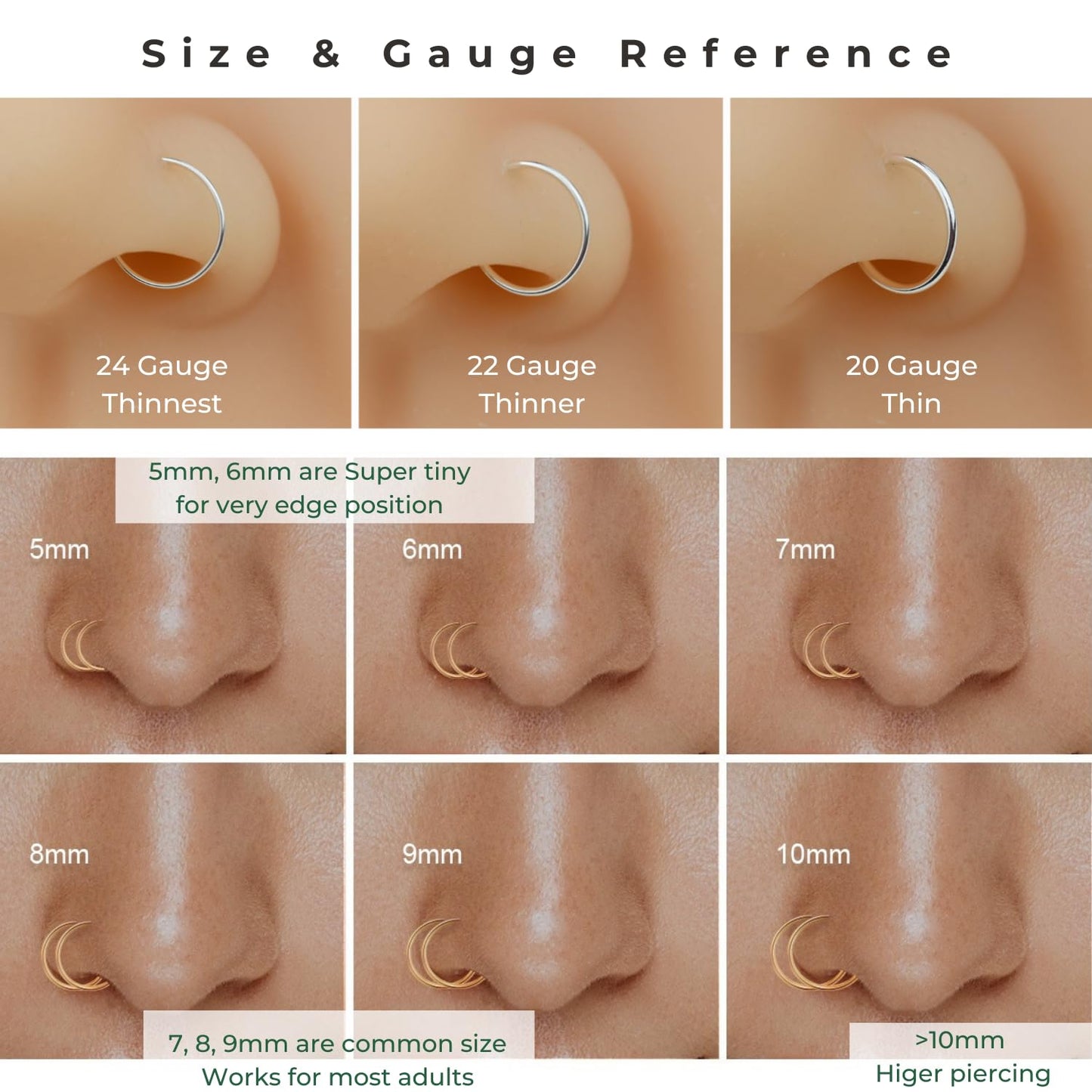 LUCKYJEWUS 14k Gold Filled 20G Double Hoop Nose Ring for Single Piercing, 20 Gauge Small Thin 8mm Spiral Nose Jewelry for Women Men