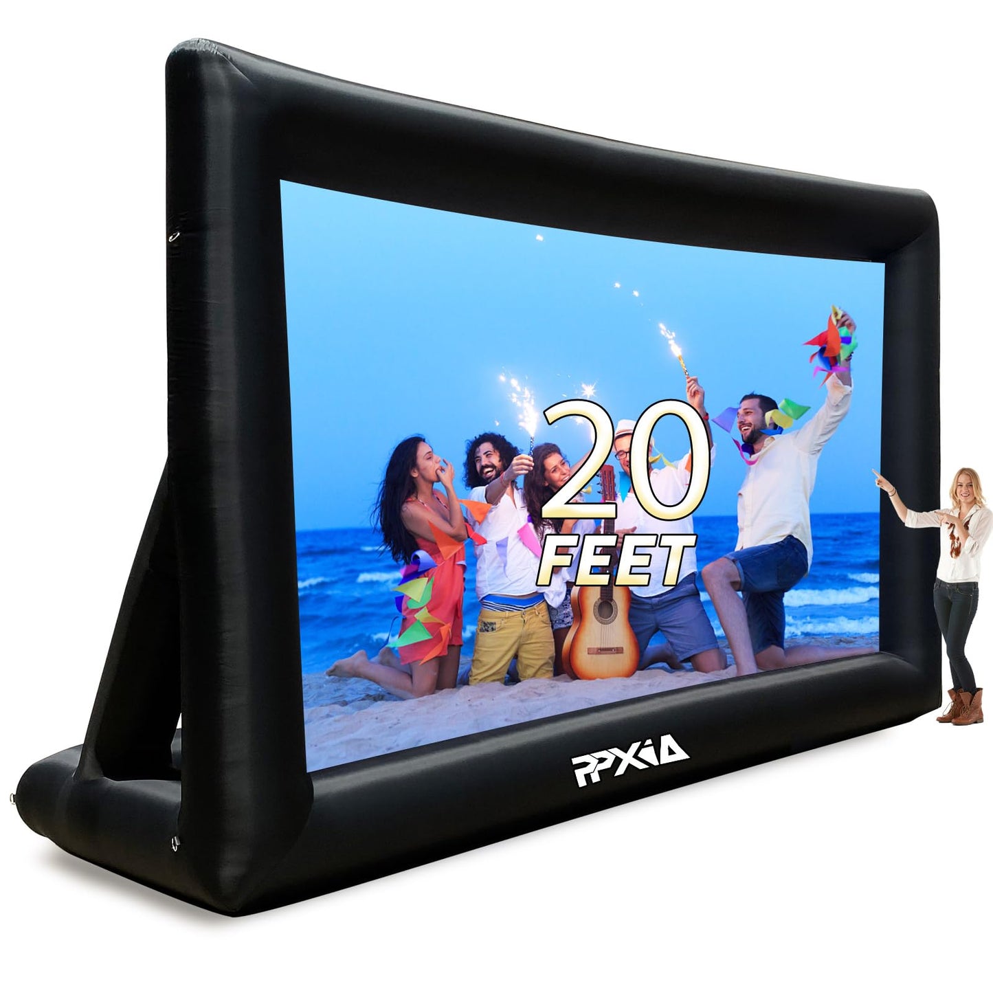 PPXIA Inflatable Movie Screen Outdoor Projector Screen for Outside 20ft, Blow Up Screens Front and Rear Projection with Air Blower, Best for Movie Nights Backyard Home Theater Pool Party