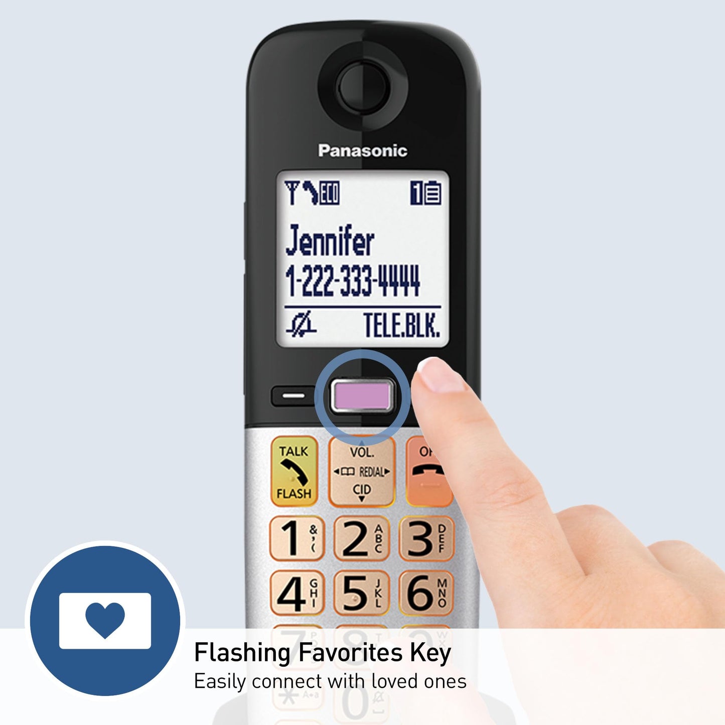 Panasonic Cordless Phone, Easy to Use with Large Display and Big Buttons, Flashing Favorites Key, Built in Flashlight, Call Block, Volume Boost, Talking Caller ID, 2 Cordless Handsets - KX-TGU433B