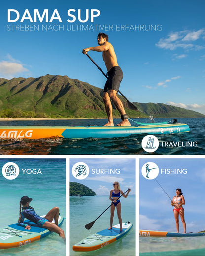 DAMA Inflatable Stand Up Paddle Board 11'x33" x6", Inflatable Yoga Board, Dry Bags, Camera Seat, Floating Paddle, Hand Pump, Board Carrier, Durable & Stable for 3 People