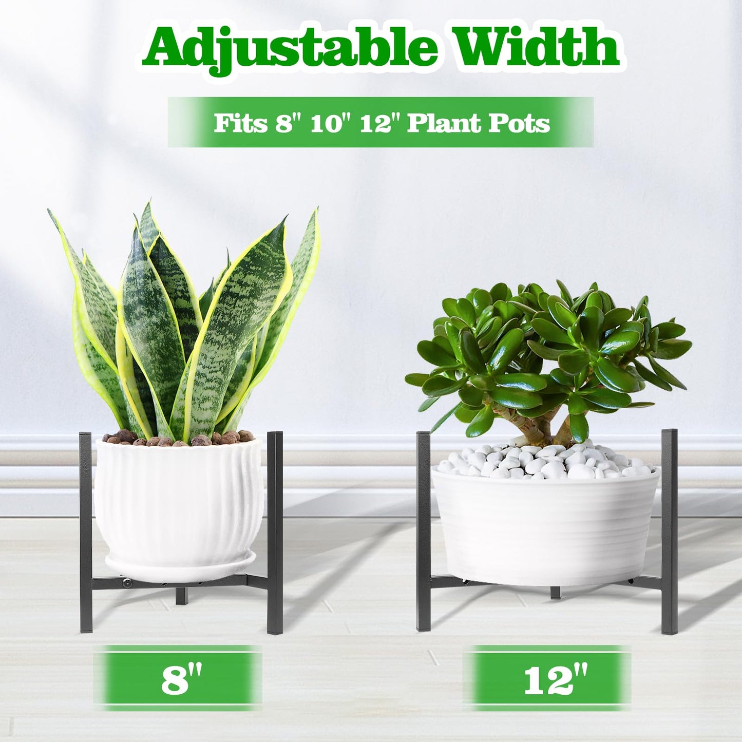 Airpark Plant Stand Indoor Adjustable, Metal Modern Plant Stands, Heavy Duty Stable Plant Pot Flower Holder Indoor Outdoor Corner, Fit 8 9 10 11 12 inch Pots, Black (Pot & Plant Not Included)