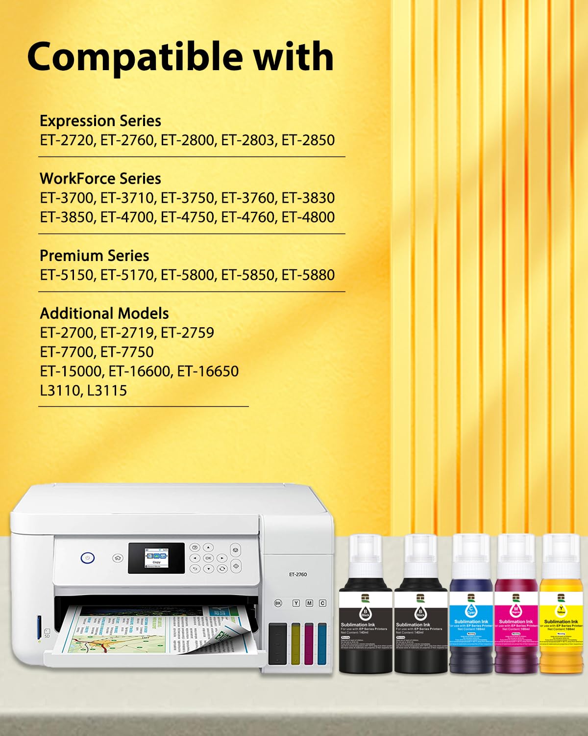 lexmate 580ML Autofill Sublimation Ink Compatible for ET-2800 ET-2850 ET-4850 ET-3850 ET-2400 ET-3830 ET-2760 ET-15000 ET-4800 Inkjet Printers, Heat Press Transfer on Mugs T-Shirts