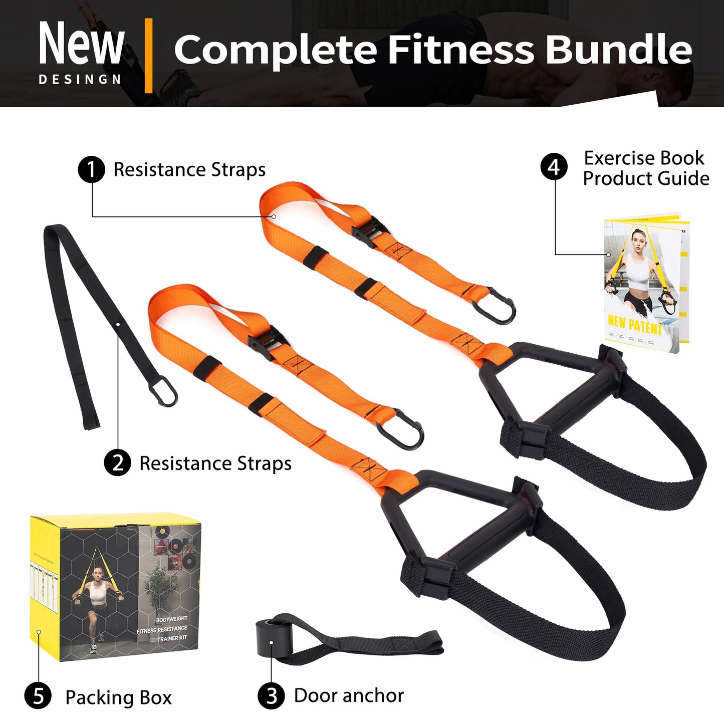 Moulyan Bodyweight Resistance Training Straps,Suspension Training Straps Complete Home Gym Fitness Trainer kit for Full-Body Workout Easy Setup Gym Home Outdoors