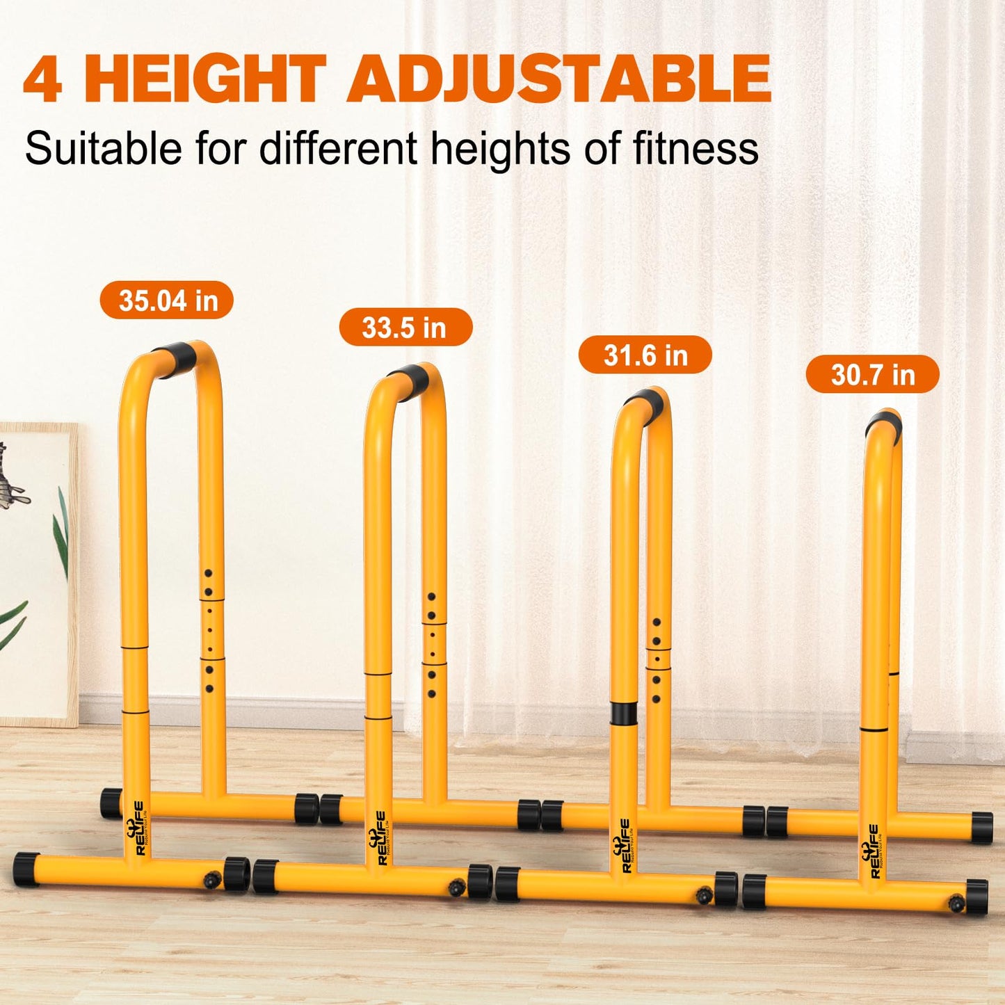 RELIFE REBUILD YOUR LIFE Dip Bars & Dip Station Functional Heavy Duty Dip Stands Fitness Workout Dip bar Station Stabilizer Parallette Push Up Stand (Yellow)