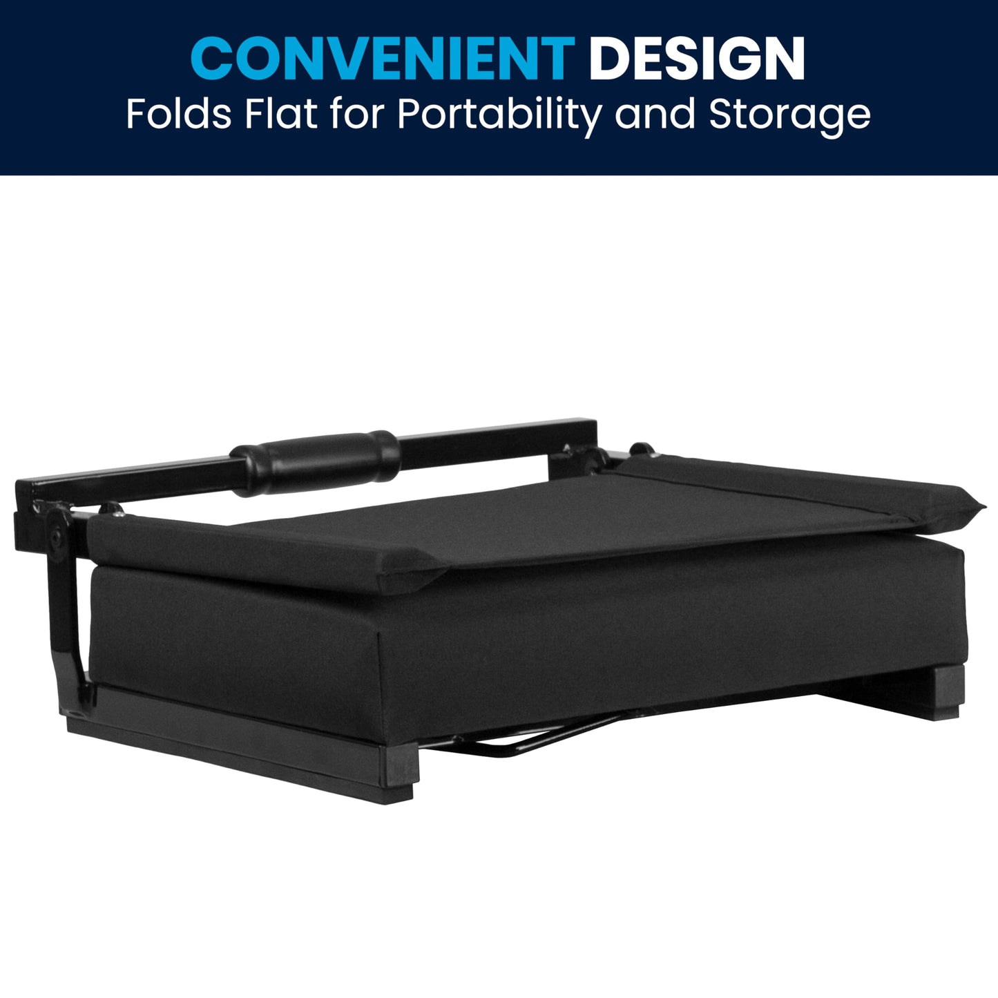 Flash Furniture Grandstand Portable Stadium Seat for Bleachers or Benches, Folding Padded Stadium Chair with Carrying Handle, 500 lb. Weight Capacity, Black