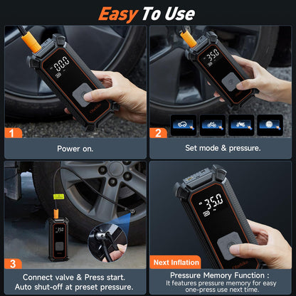 OlarHike Cordless Tire Inflator Portable Air Compressor, 150PSI Dual Power - 5400mAh & 12V DC, Air Pump for Car Tires, Bike, Motorcycle, Bicycle, Electric Pump with LED Light & Digital Pressure Gauge