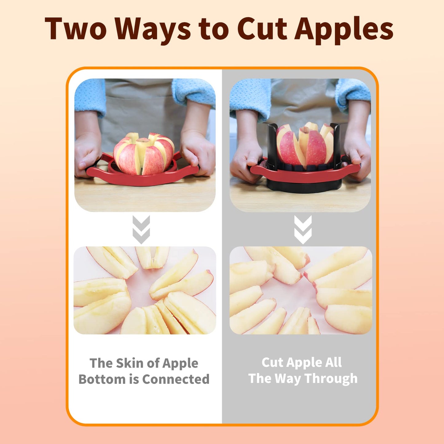 OOKUU Apple Slicer Corer, [Large Size] 8-Blade Heavy Duty Apple Cutter with Base, [Upgraded] Cut Apples All The Way Through, Stainless Steel Ultra-Sharp Blade, Fruit & Vegetable Divider, Wedger, Red