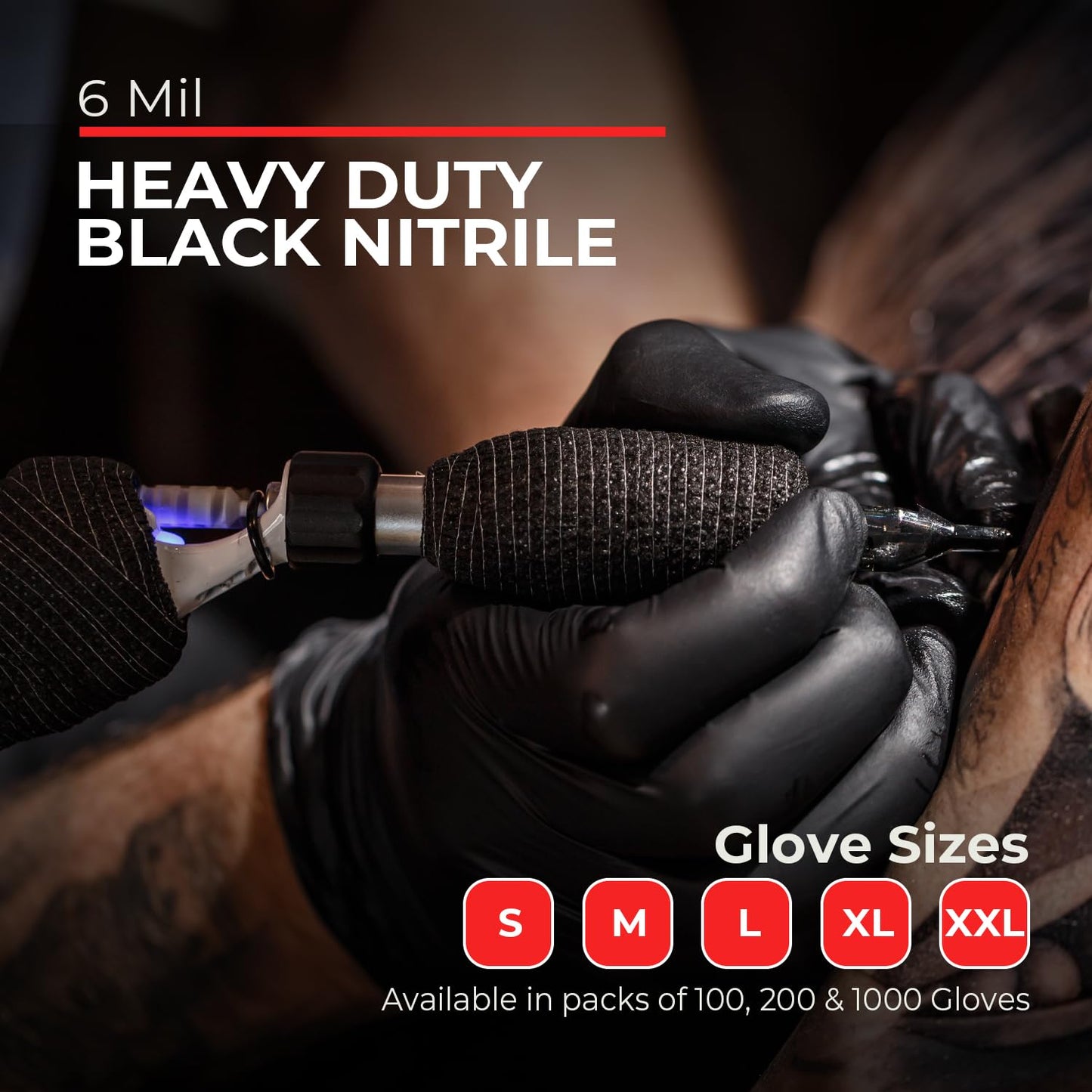 London Labs Heavy Duty 6 Mil Black Nitrile Gloves - Disposable, Latex & Powder Free | Mechanic, Food Prep & Tattoo | Rubber Gloves for Cooking, Cleaning & Household | Pack of (100)