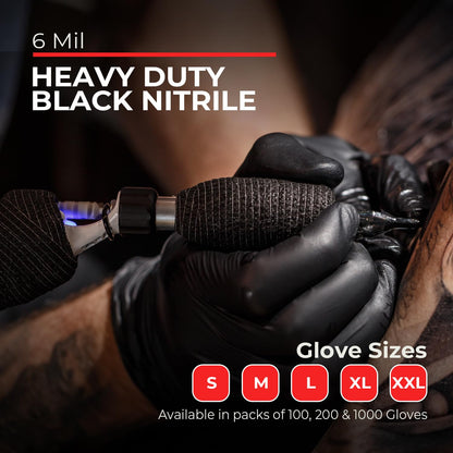 London Labs Heavy Duty 6 Mil Black Nitrile Gloves - Disposable, Latex & Powder Free | Mechanic, Food Prep & Tattoo | Rubber Gloves for Cooking, Cleaning & Household | Pack of (100)