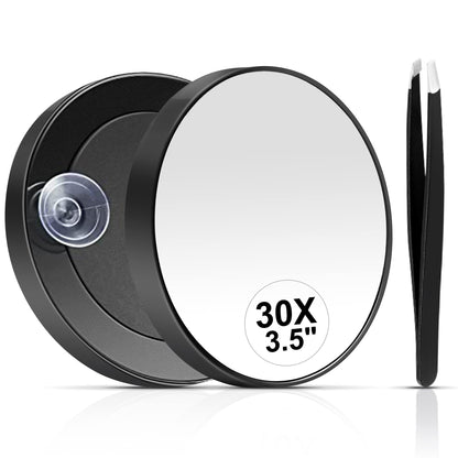 MIYADIVA 30X Magnifying Mirror, Small Travel Mirror with Suction Cup and Tweezers, 3.5 Inches