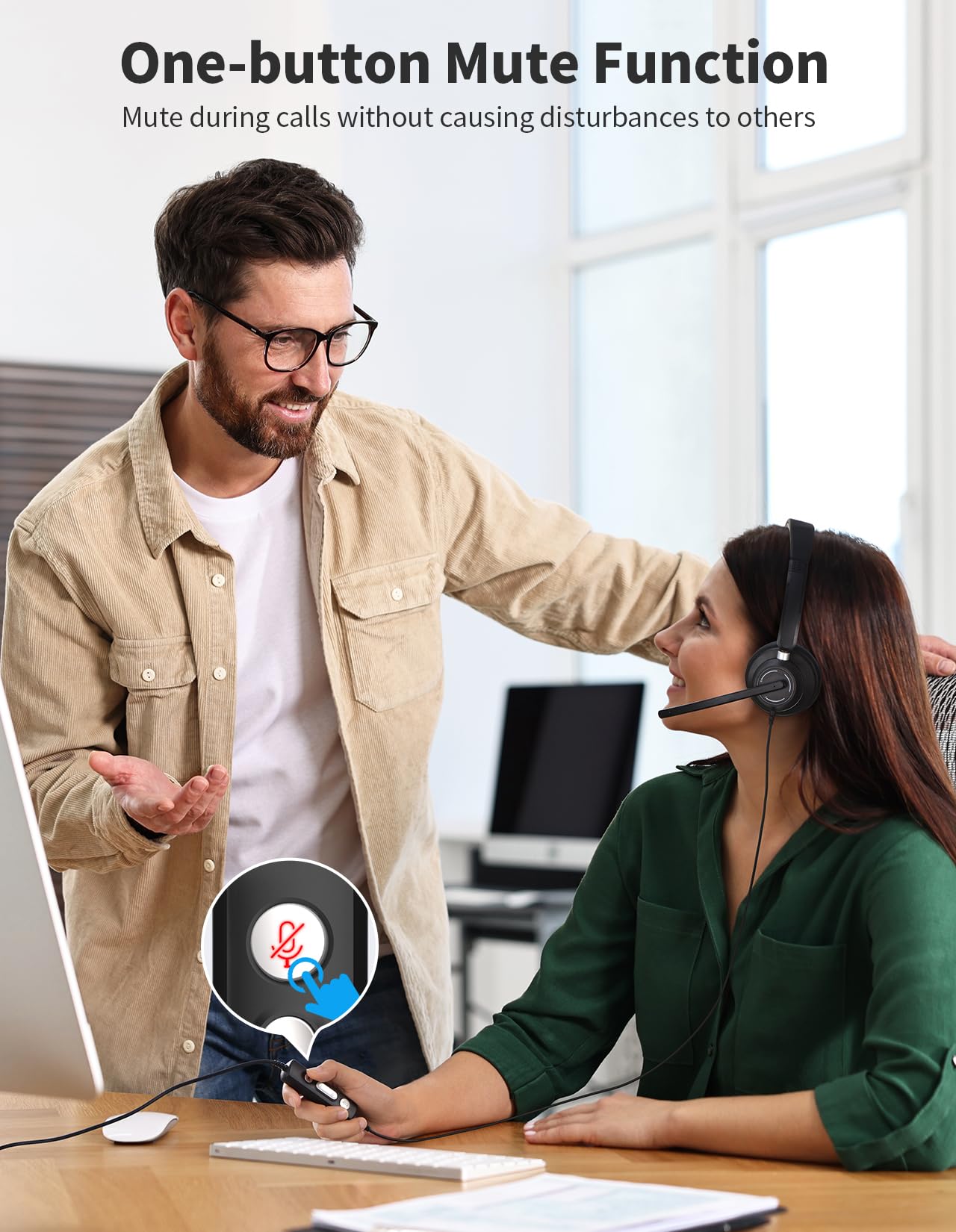 JabNecter USB Headset with Microphone for PC, Wired Headphones with Noise Cancelling Mic, Computer Headset with in-line Controls, 3.5mm & USB Plug for Zoom, Skype, Call Center, Office Use, Black