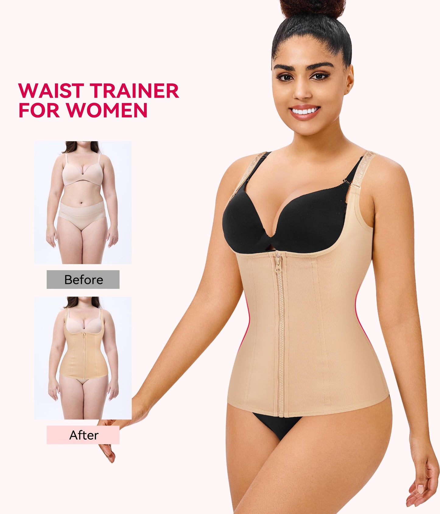 Gotoly Quick Weight Loss, Adjustable Straps Body Shaper Waist Cincher Tank Top (L Fits 27.5-30.7 Inch Waistline, Beige)