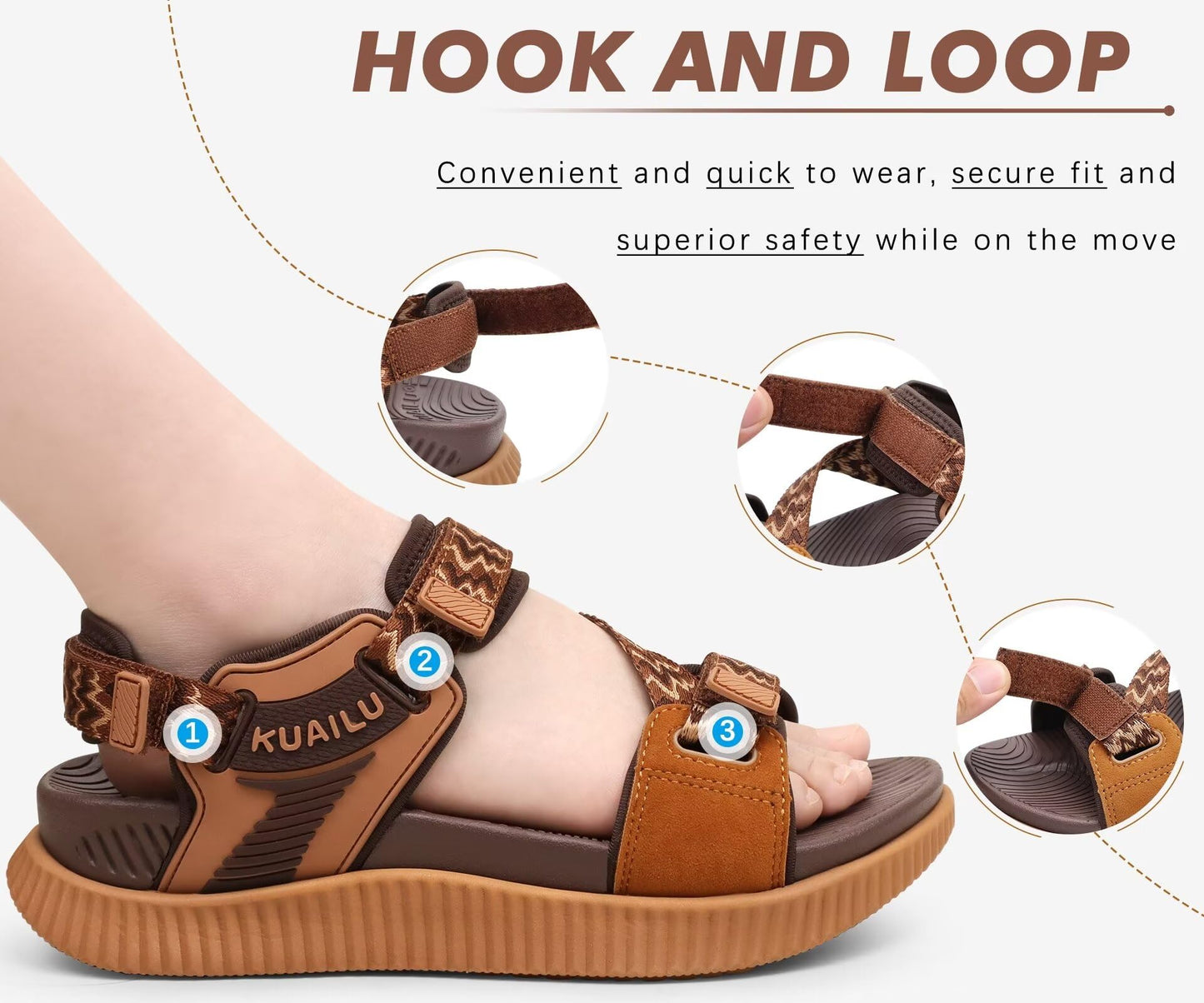 KuaiLu Walking Orthopedic Sandals Womens Comfortable Arch Support Hiking Sandles Plantar Fasciitis Athletic Sport Recovery Cushion Summer Travel Outdoor Open Toe Water Sandals Brown Khaki Size 11
