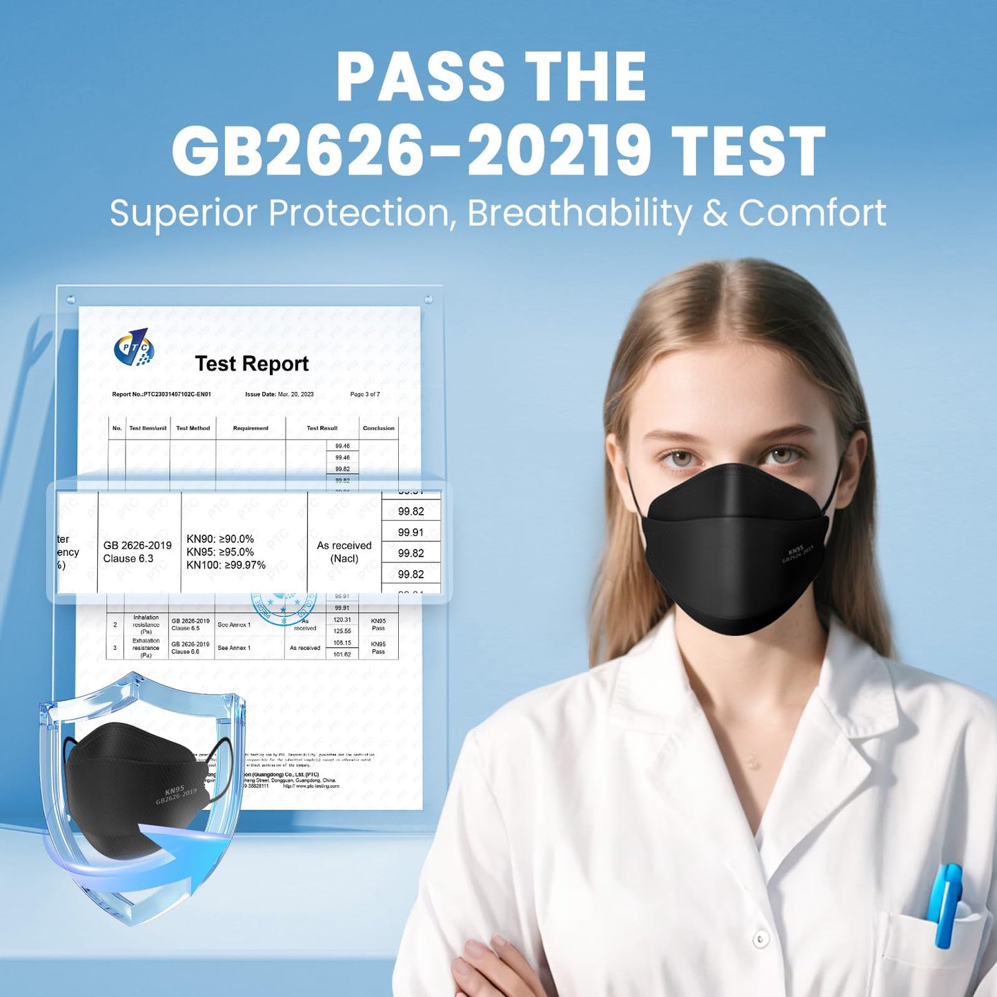 KN95 Face Masks for Adults 50 Pack, Individually Wrapped, 5-Ply Black Disposable Face Mask Against PM 2.5 Smoke & Dust, Filtration Efficiency 95%