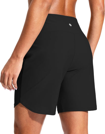 G Gradual Women's 7" Quick Dry Swim Board Shorts Swimming Bottoms High Waisted Beach Shorts for Women with Liner Pockets(Black,XL)