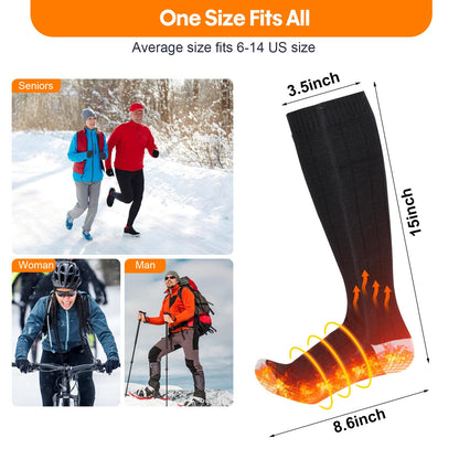 Heated Socks, Electric Heated Socks for Men Women, Rechargeable Battery Heat Up to 8 Hours, Winter Washable Thermal Socks Foot Warmer for Outdoor Camping Skiing Fishing Hunting (Black & Grey)