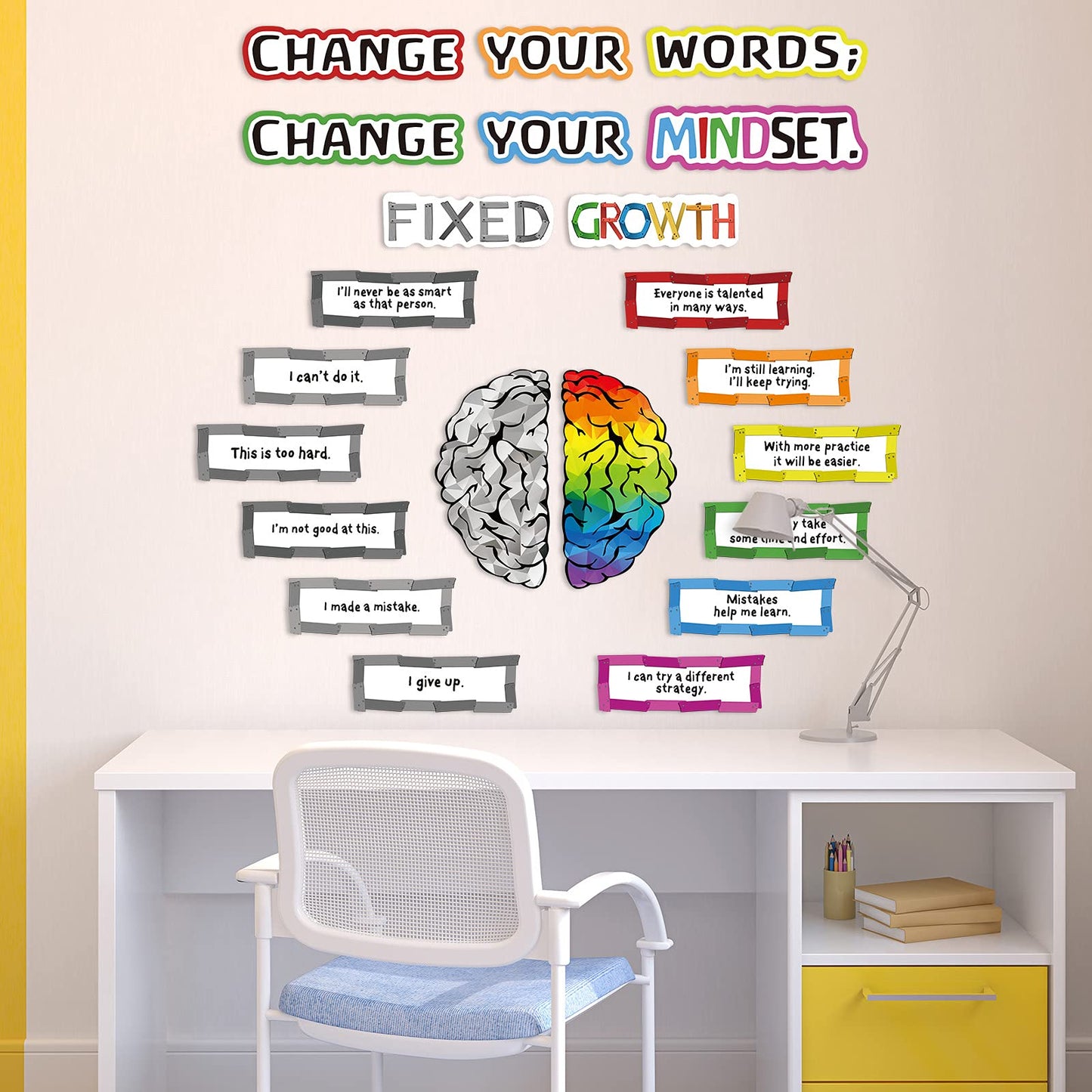 Outus 22 Pieces Growth Mindset Bulletin Board Classroom Growth Mindset Posters Banners Teacher Educational Poster Positive Sayings Display for Elementary Middle School Nursery Bedroom(Light Color)