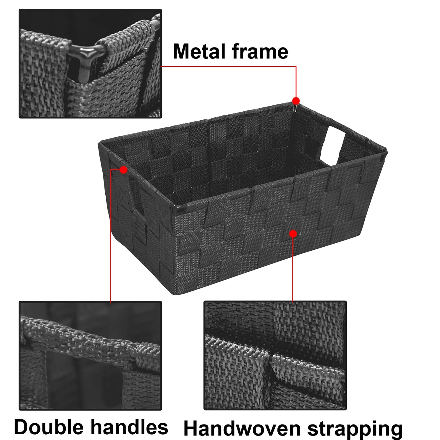 homyfort Woven Shelf Storage Tote Basket Bins Container, Storage Boxes Cube Organizer with Built-in Handles for Bedroom, Office, Closet, Clothes, Kids Room, Nursery 3pk(Grey)