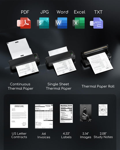 Portable Printers Wireless for Travel, Inkless Thermal Printer, Small Bluetooth Mobile Compact Printer Support 8.5" X 11" US Letter & A4,Compatible with iPhone Phone Laptop for Home Car Office Receipt