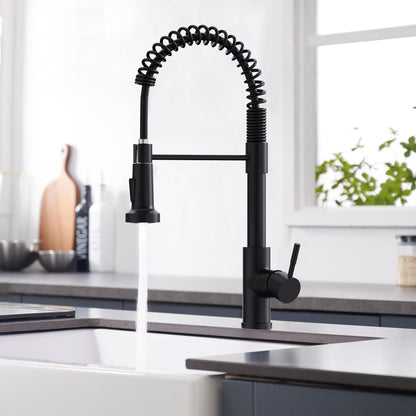 GIMILI Black Kitchen Faucet with Pull Down Sprayer Single Hole Spring Kitchen Sink Faucet, Suitable for Farmhouses, RV, Utility Laundry Room, Outdoor, and Campers. Llave para fregadero de cocina