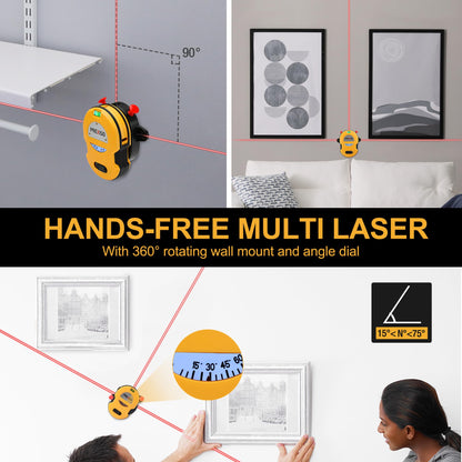 PREXISO Multi Surface Laser Level LED Light Vial, 30Ft Horizontal & Vertical Line Laser with Wall Mount Base, 2 Pins, 10 Sticker, 2 AA Batteries for Hanging Frames & Picture, Construction Wall Writing