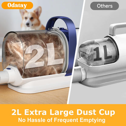 Odatay Dog Grooming Kit, 12,000Pa Strong Pet Grooming Vacuum for Dogs with Clipper Nail Grinder, 2L Dust Cup, 5 Suction Levels Dog Hair Vacuum with 7 Pet Grooming Tools for Shedding and Home Cleaning