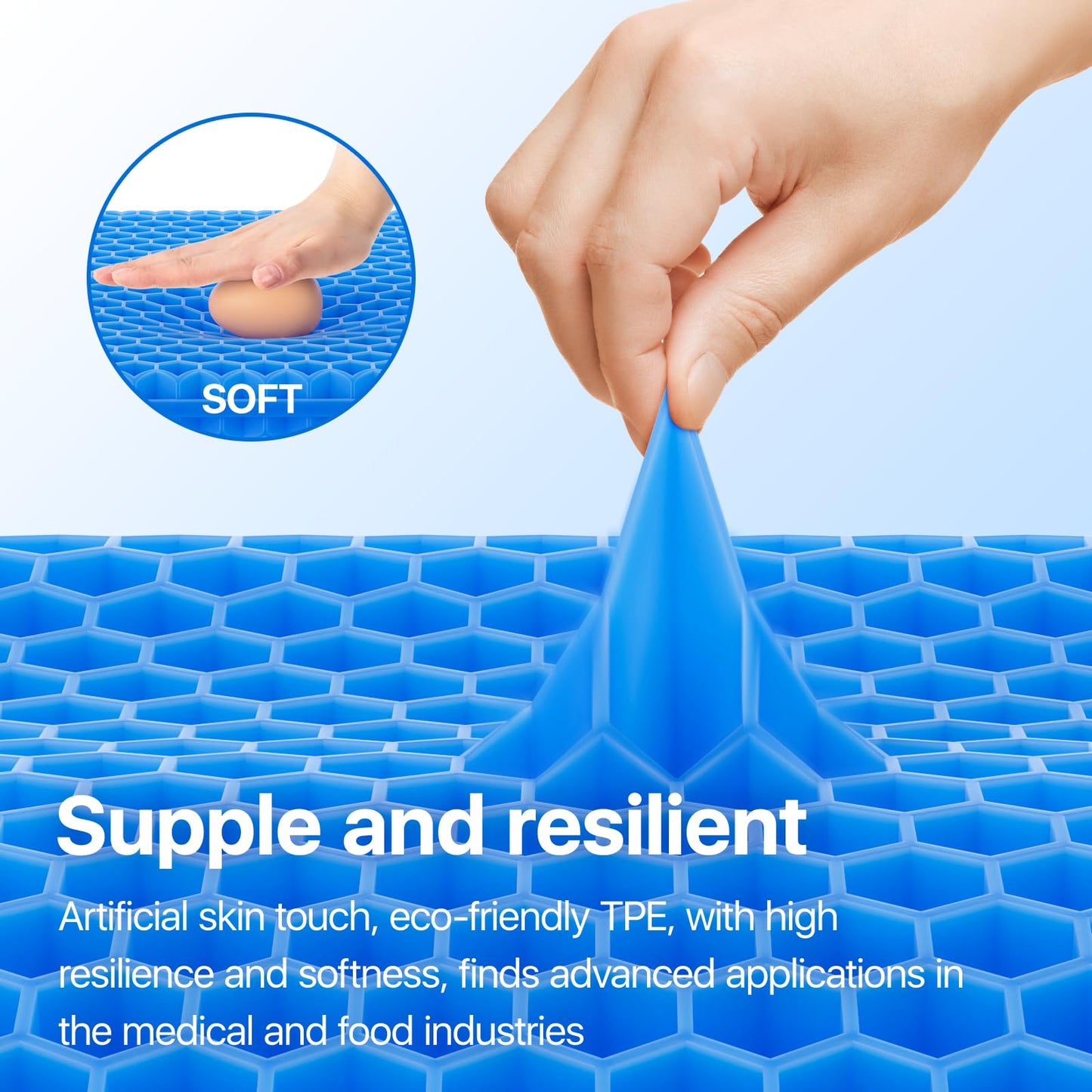 Gel Seat Cushion, Cooling seat Cushion (Super Large & Thick), Breathable Honeycomb Design Absorbs Pressure Points Seat Cushion, Gel Cushion for Office Chair, Home Car seat Cushion for Wheelchair