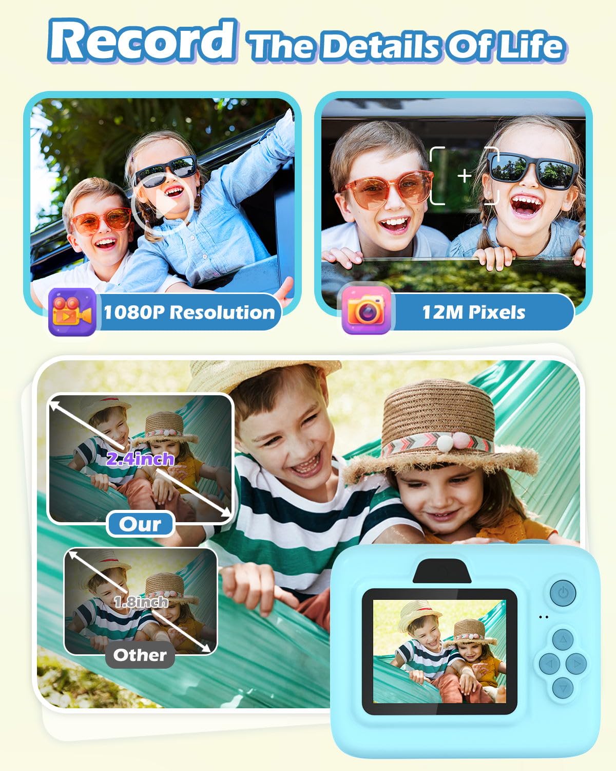 Anchioo Kids Camera Instant Print, 1080P Kids Digital Camera with Printer Paper, Christmas Birthday Gift for Girls Boys Age 3-12, Kids Print Camera Toy for 4 5 6 7 8 Year Old Boy, 32G SD Card - Blue