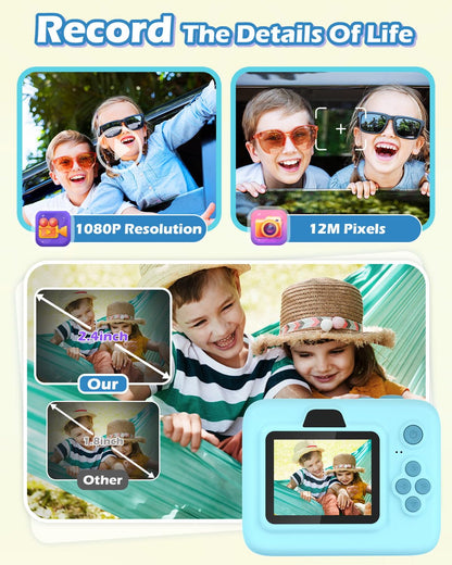 Anchioo Kids Camera Instant Print, 1080P Kids Digital Camera with Printer Paper, Christmas Birthday Gift for Girls Boys Age 3-12, Kids Print Camera Toy for 4 5 6 7 8 Year Old Boy, 32G SD Card - Blue
