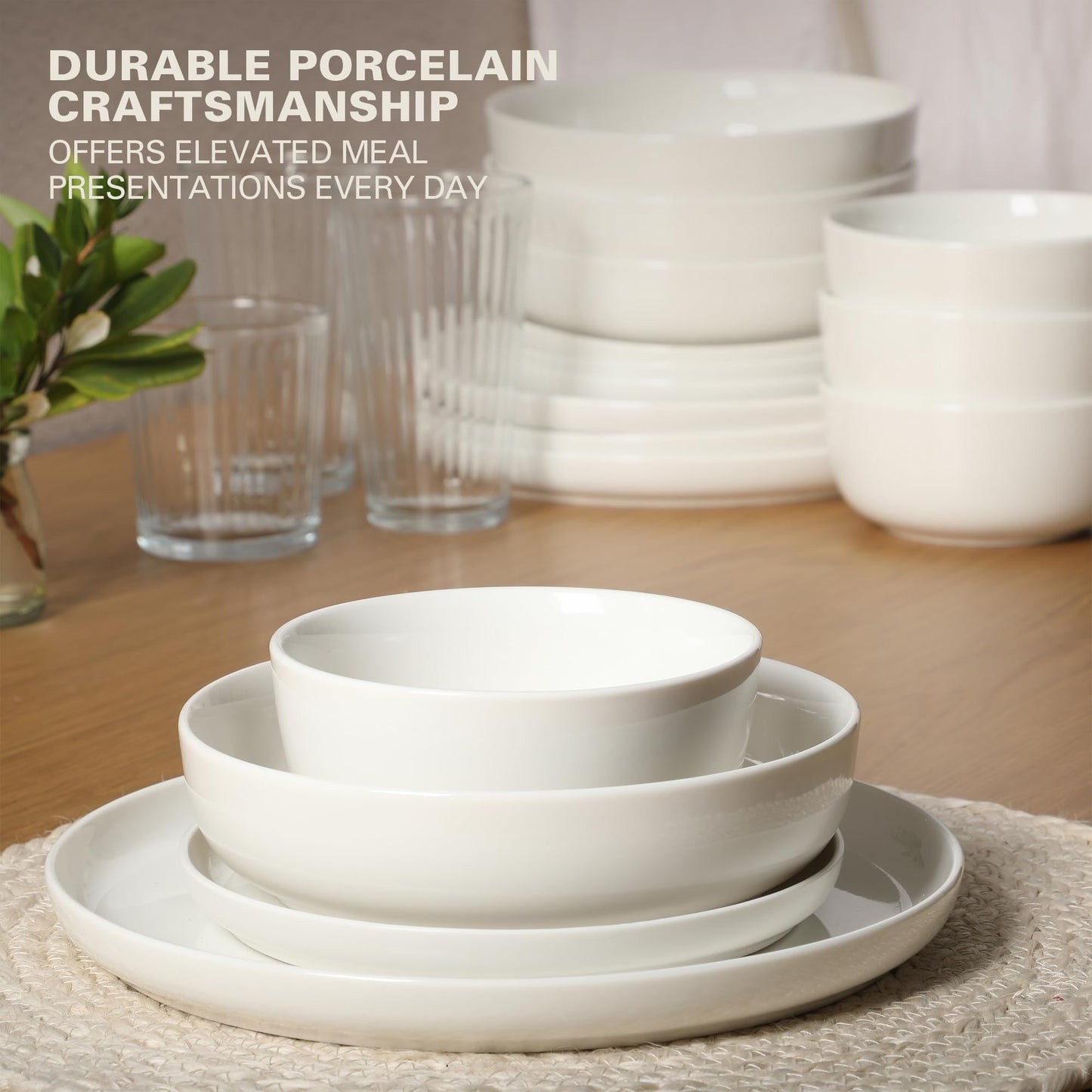 Gibson Home Oslo Porcelain Chip and Scratch Resistant Dinnerware Set, Service for 4 (16pcs), Ceramic Plates and Bowls Dishes Sets, White - Microwave and Dishwasher Safe