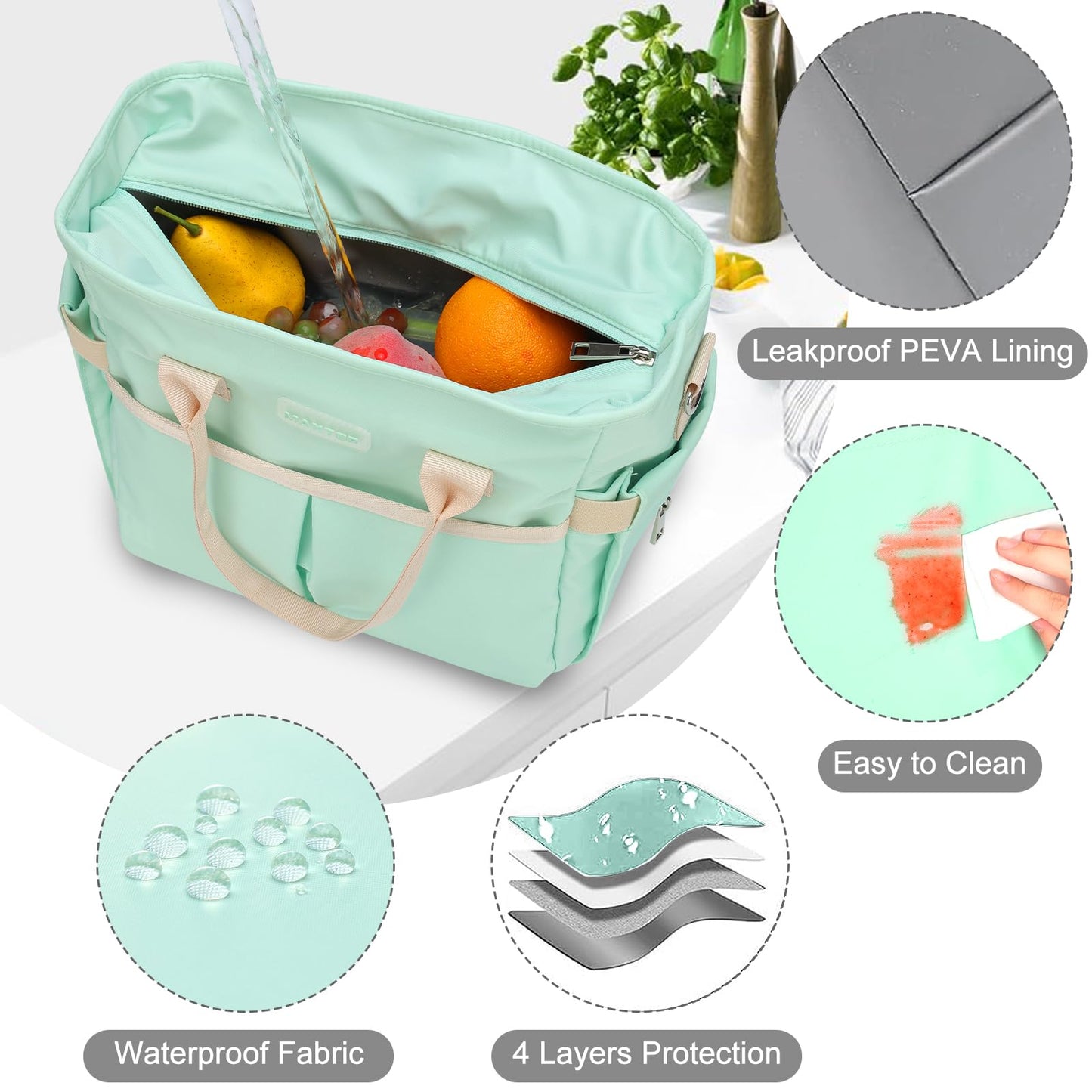 Lunch Bag Women for Work Insulated Thermal Lunch Box with Wide-Open Pocket Reusable Leakproof Lunch Cooler Bags with Removable Shoulder Strap for Adult Ladies Teacher Nurse in Office Picnic Travel