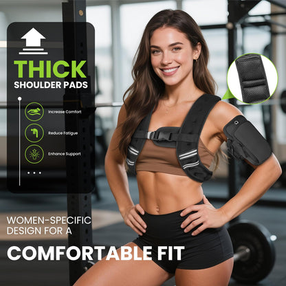 GEEBOBO Weighted Vest for Women Men, 8lb/12lb/16lb/20lb/25lb/30lb Weighted Vest Woman Adjustable Weights for Walking, Strength Training, Running, 12Lbs, Black