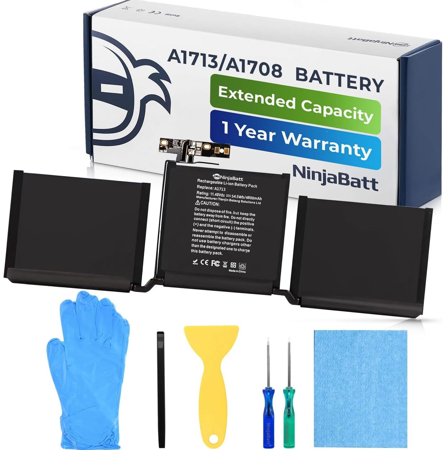 NinjaBatt A1713 A1708 Replacement Battery for MacBook Pro 13-inch A1708 (Late 2016,Mid 2017 Years) - [54.5Wh/11.40V ]
