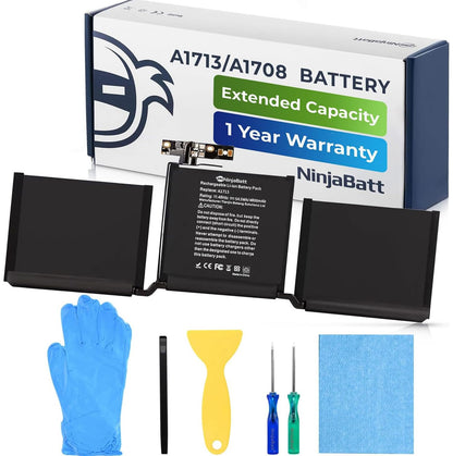 NinjaBatt A1713 A1708 Replacement Battery for MacBook Pro 13-inch A1708 (Late 2016,Mid 2017 Years) - [54.5Wh/11.40V ]