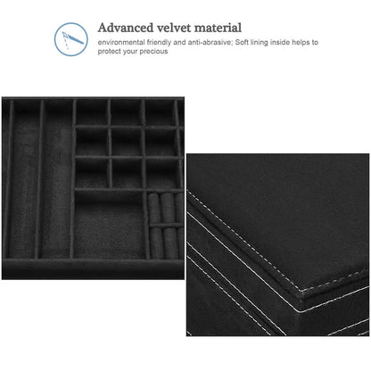 ProCase Velvet Jewelry Box Organizer for Women Father's Day, 2 Layer Jewelry Display Storage Holder Case for Necklace Earrings Bracelets Rings -Black