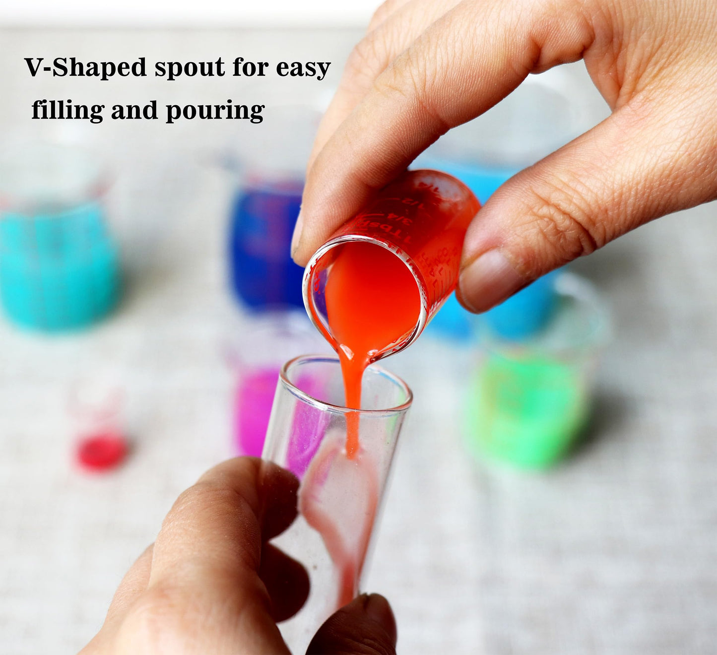 High Borosilicate Glass Measuring Cup Set-V-Shaped Spout，Includes 5ml/15ml/30ml/60ml/120ml/150ml/250ml Glass Measuring Beaker for Kitchen or Restaurant, Easy to Read(Pack of 7)