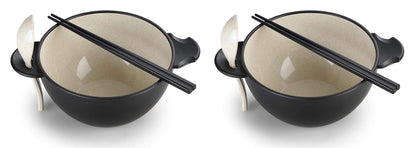 Ozeri Earth Ramen Bowl Set, Made from Plant-Derived and Other Natural Materials,993 ml, One Size, Black with Beige, 6-Piece