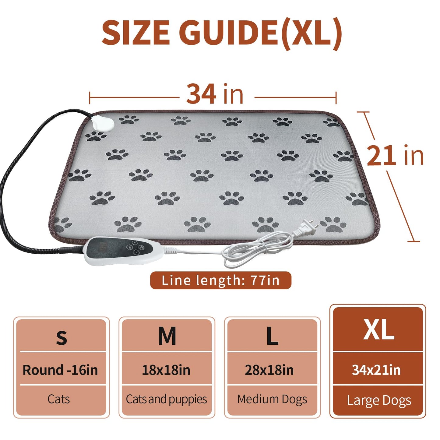 GOLOPET Large Dog Heating Pad 34x21in with Smart Thermostat Switch and Power Line Protection Tube,Obtained MET and UL Dual Certification,Waterproof Pet Heating pad, Suitable for Dogs of All Ages
